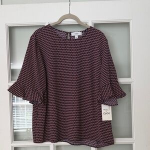 CeCe Women's Black and Pink Patterned Blouse